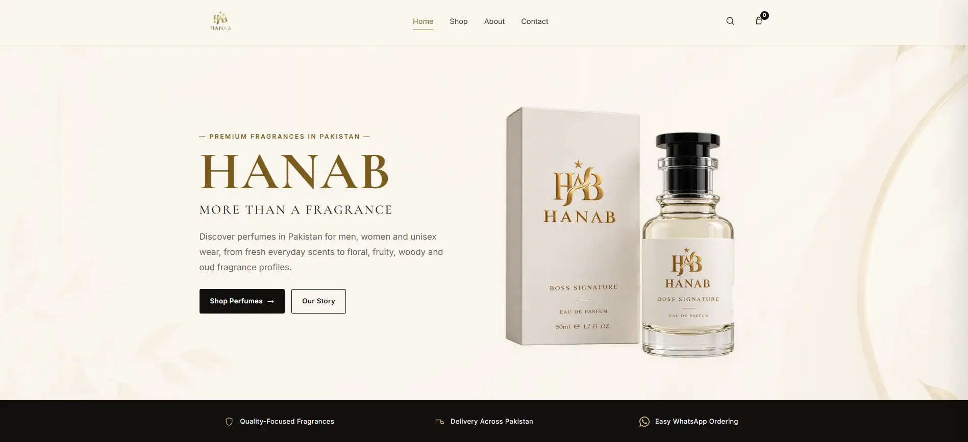 HANAB perfume store website screenshot